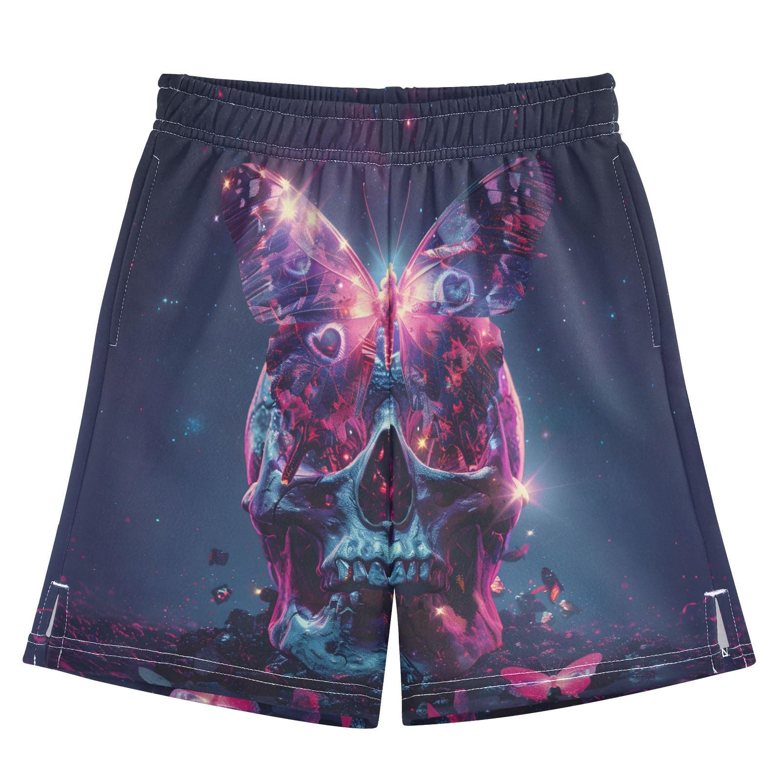 Fantasy Skull Head with Butterfly Boys Shorts Casual Athletic Short Summer Track Shorts 14-15 Y Multicolor