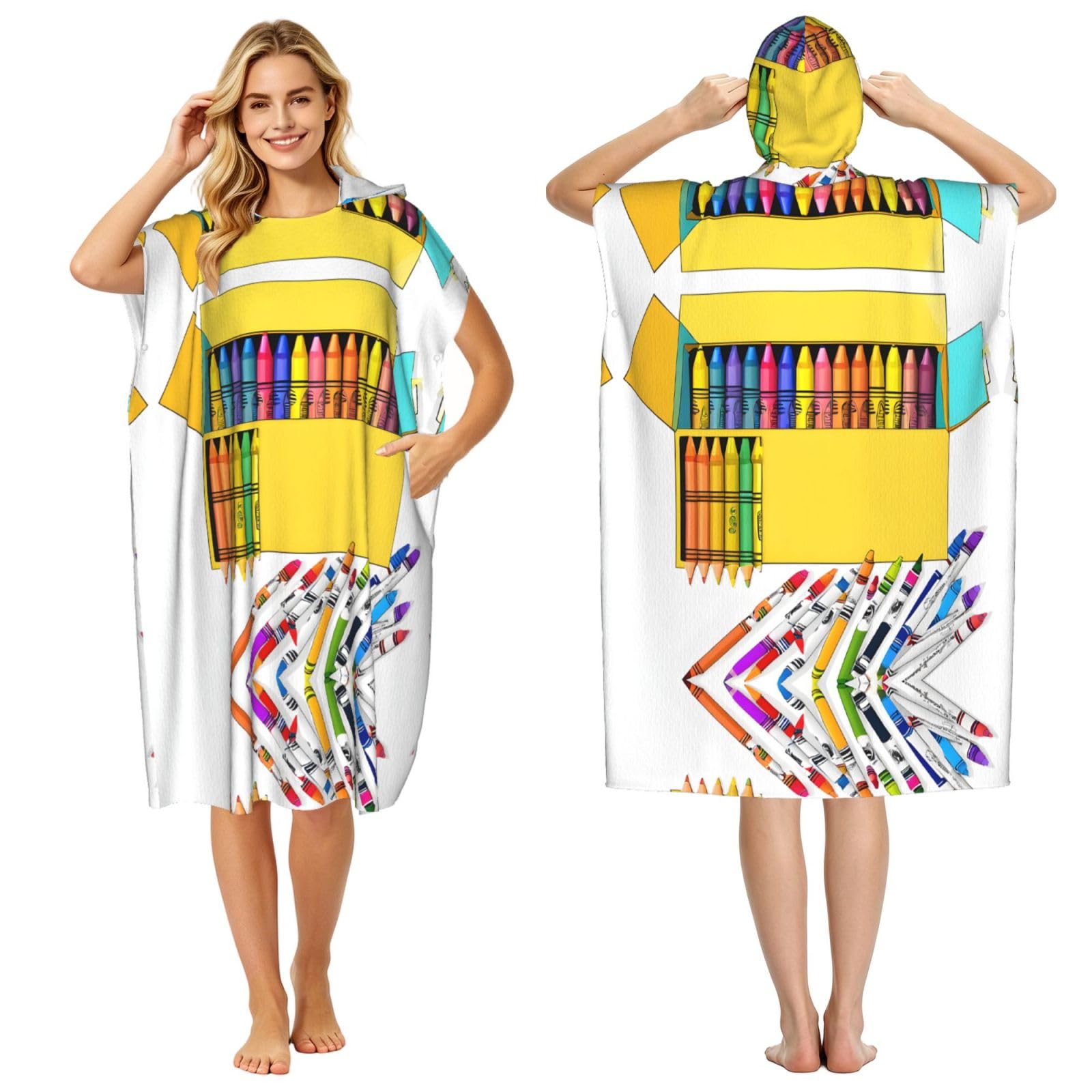Poncho en tissu éponge léger pour adulte avec capuche serviette de plage et de piscine