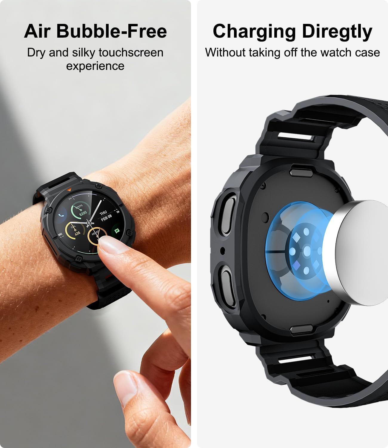 2025 Watch Band for Samsung Galaxy Watch 8 40mm Band with Case and Tempered Glass Screen Protector TPE Rugged Protective Replacement Cover for Men, Black - Image 7