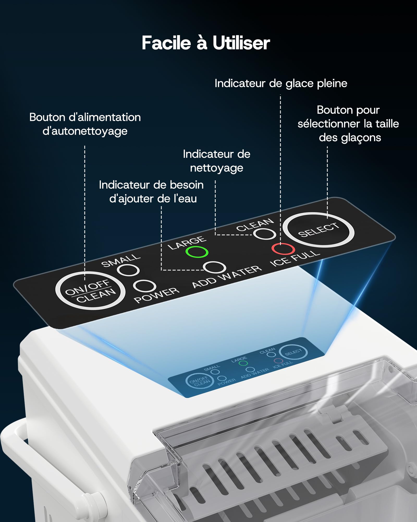 Upstreman Machine à Glaçons,9 Glacons en 6-8 Min,12kg/24h,2 Tailles de Glaçons,1,5L,Autonettoyante,Machine a Glace Portable pour Maison,Cuisine,Camping,Blanc,BI12