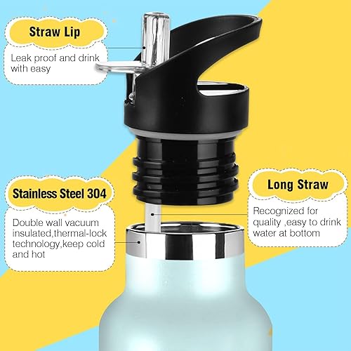 Miniatura 3 de Botellas de agua reutilizables con tapa de popote y popote para niños y niñas, a prueba de fugas y sin bisfenol A (BPA), diseño de caricaturas,