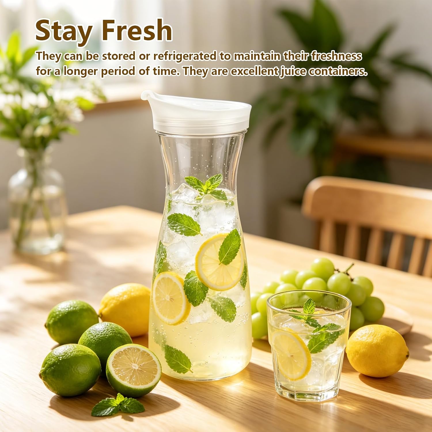 20oz Tea Pitcher, 3.1x7.9in Juice Containers with Lids, Acrylic Juice Carafe, Transparent Orange Juice Container for Holding Cold Water, Drink, Soybean Milk