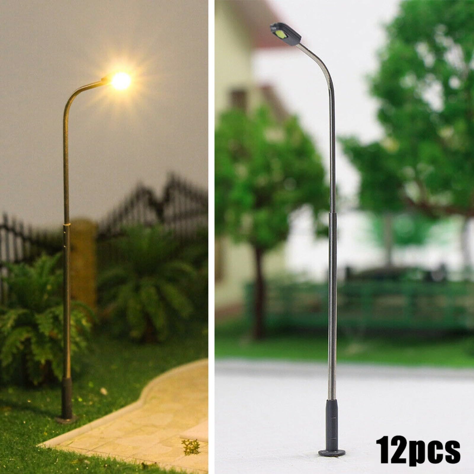 Lot De 12 Lampadaires LED Blanc Chaud 14cm Pour Modélisme Ferroviaire - Éclairage Réaliste