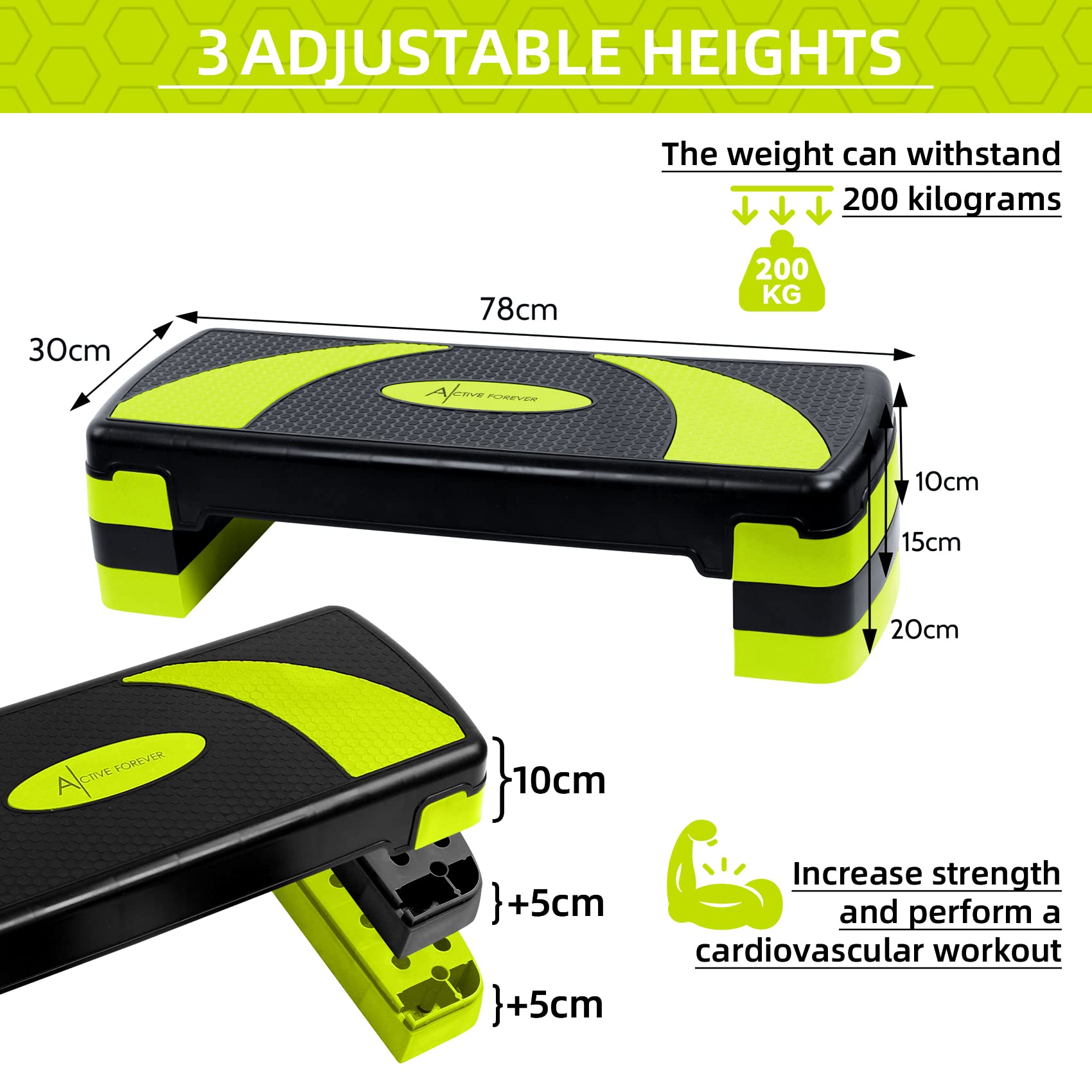 Aerobic Stepper für zuhause, Steppbrett, 3 einstellbare Höhen(10cm/15cm/20cm), Geeignet für den Heim und Bürogebrauch