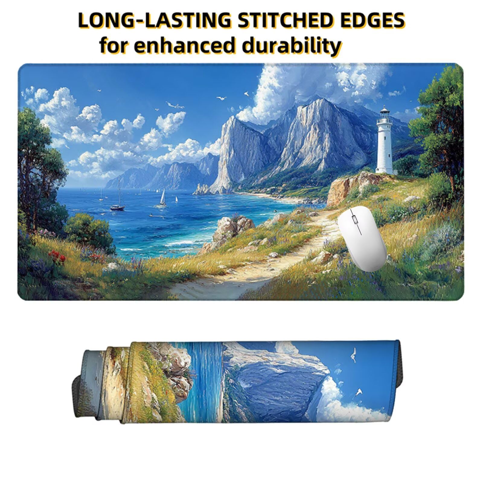 Podkładka pod mysz dla graczy niebieska podkładka pod mysz XXL 1200 x 600 x 3 mm, podkładka pod biurko widok na morze z antypoślizgową i wodoodporną podkładką pod mysz, gładka powierzchnia poprawia