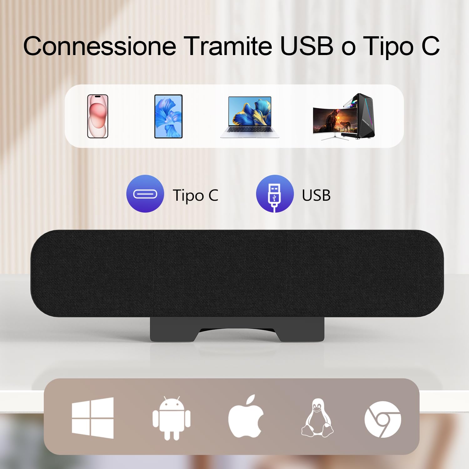 ZETIY Altoparlante per PC, Casse USB Portatile Mini Soundbar, Alimentazione USB, Monitorare per Telefono, Notebook, Laptop, Desktop - Plug and Play (Nero)