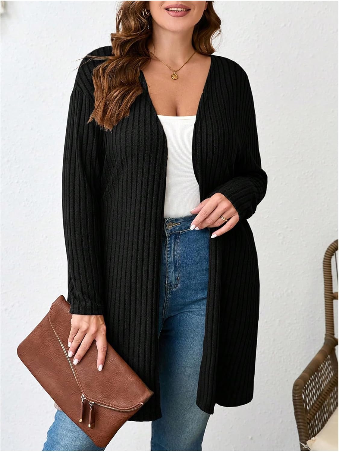 SHENHE Women's Plus Size Open Front Long Cardigan Lightweight Ribbed Knit Soft Sweater Coat - Image 5