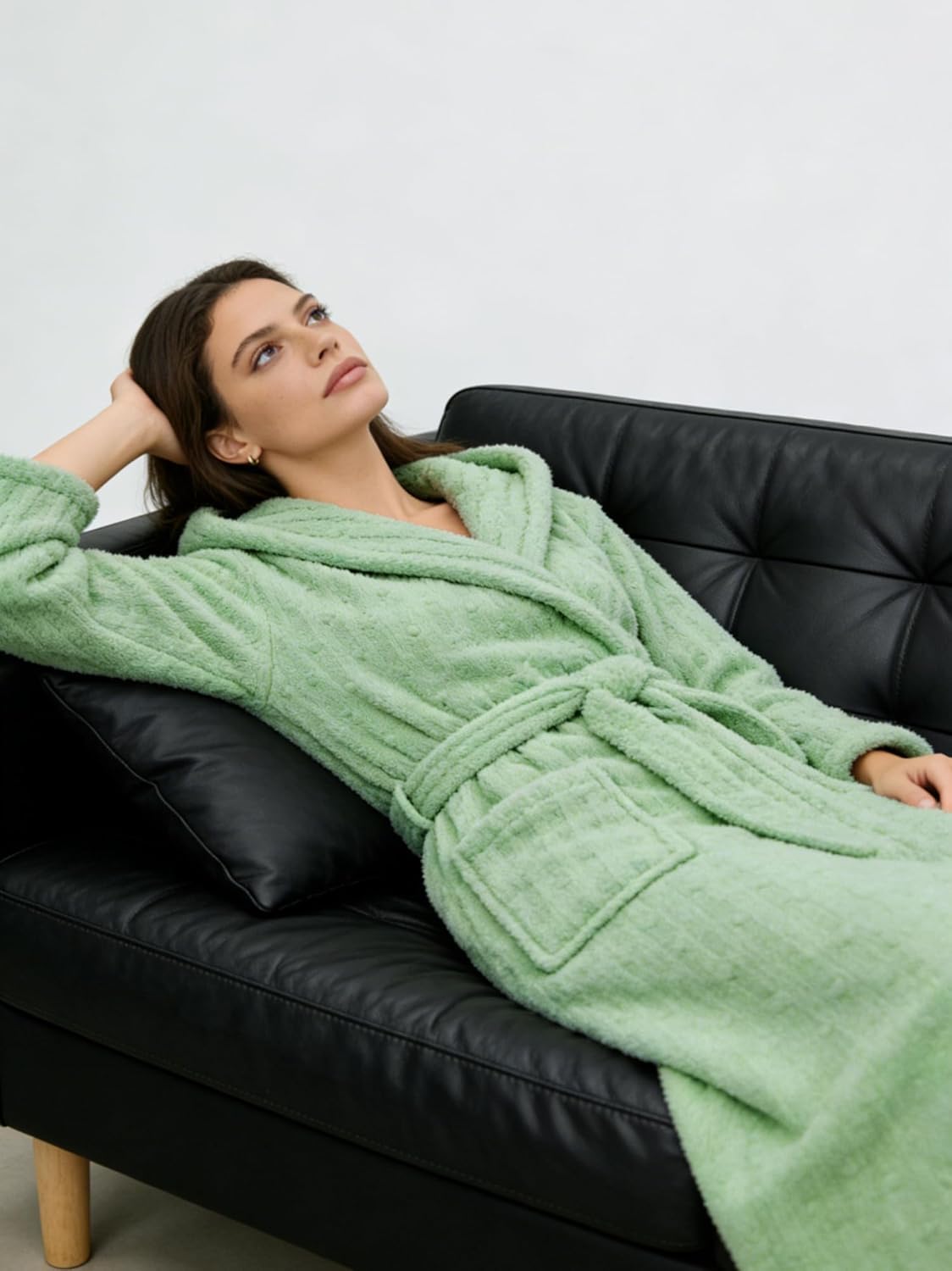 HEARTNICE Fuzzy Soft Robes for Women, Long Plush Hooded Robe Fluffy Warm Bathrobes - Image 5