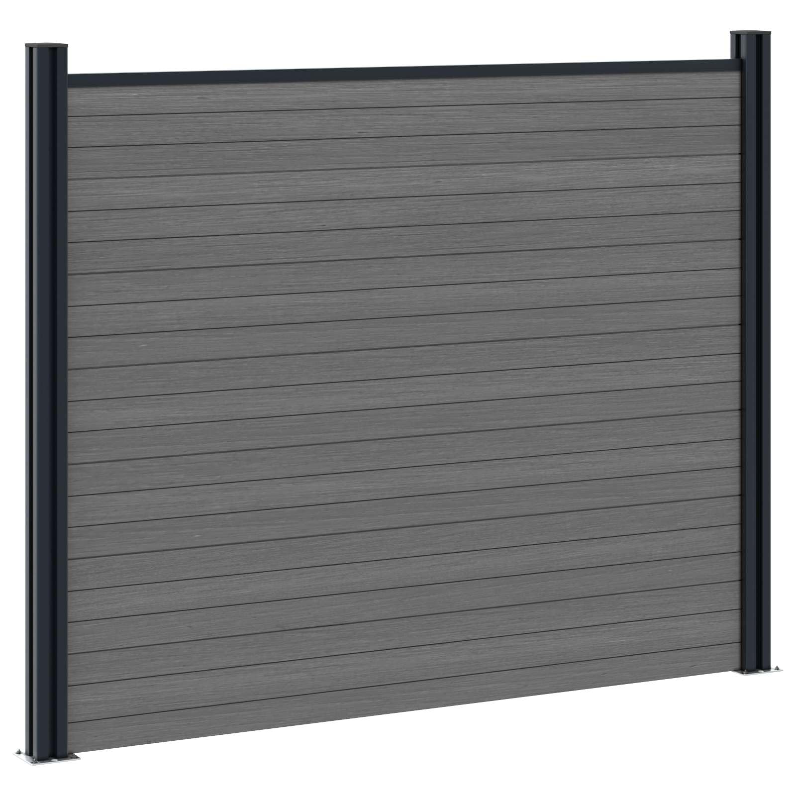 Panneau de clôture WPC et aluminium gris 180x146 cm avec 2 poteaux acier, barrière extérieure modulable pour jardin terrasse, protection occultation et séparation sécurisée
