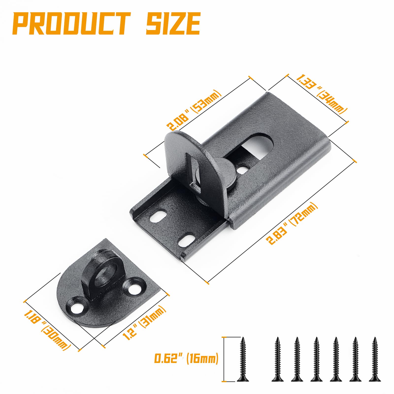 GEMASP Sliding Door Lock, 90 Degree Door Hasp Latch Lock, Stainless Steel Security Right Angle Padlock with Screws for Push/Sliding/Barn Doors (2PC, Black)