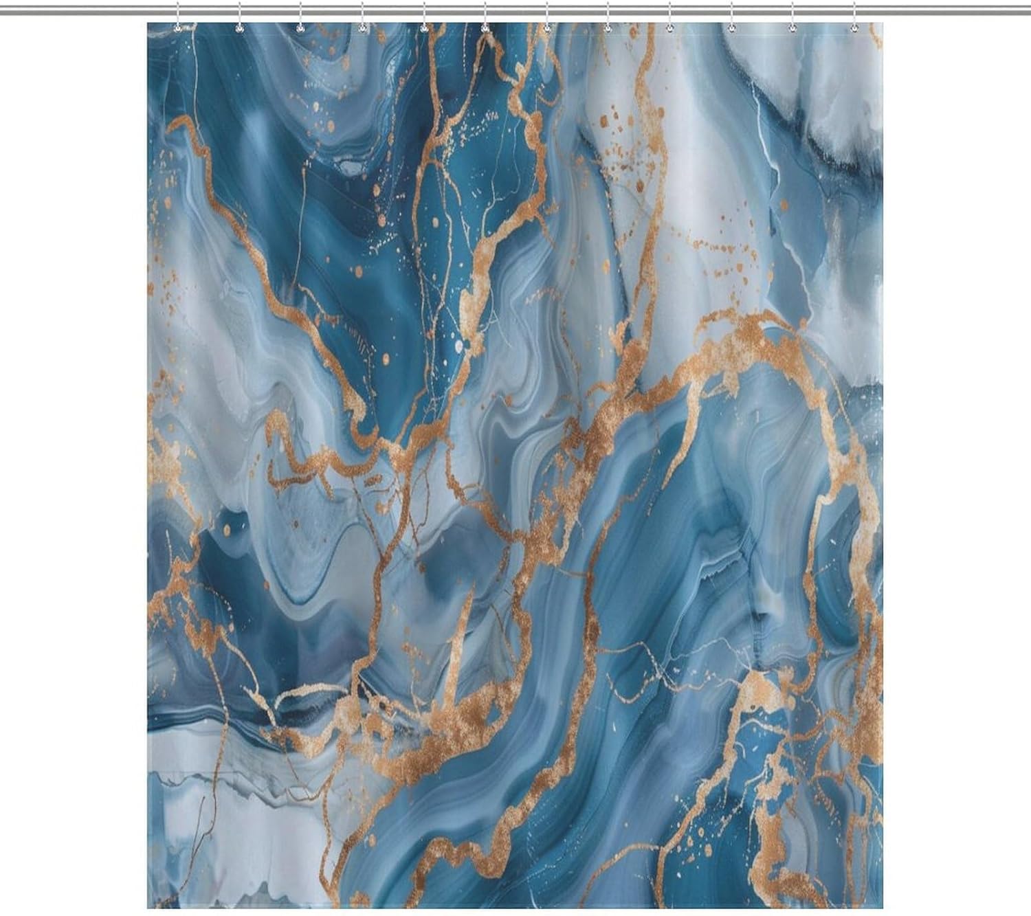 Marble Shower Curtain, Modern Abstract Foil Stone Texture Gold Blue Marble Shower Curtains Sets for Bathroom, Art Bath Curtain,Waterproof Fabric with 12 Hooks 60x72Inch（152x183cm）