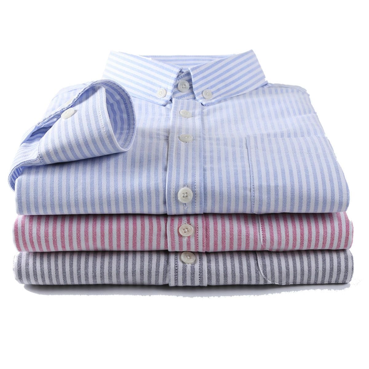 Camicia a maniche lunghe da uomo in cotone a righe Oxford Spinning Slim Fit