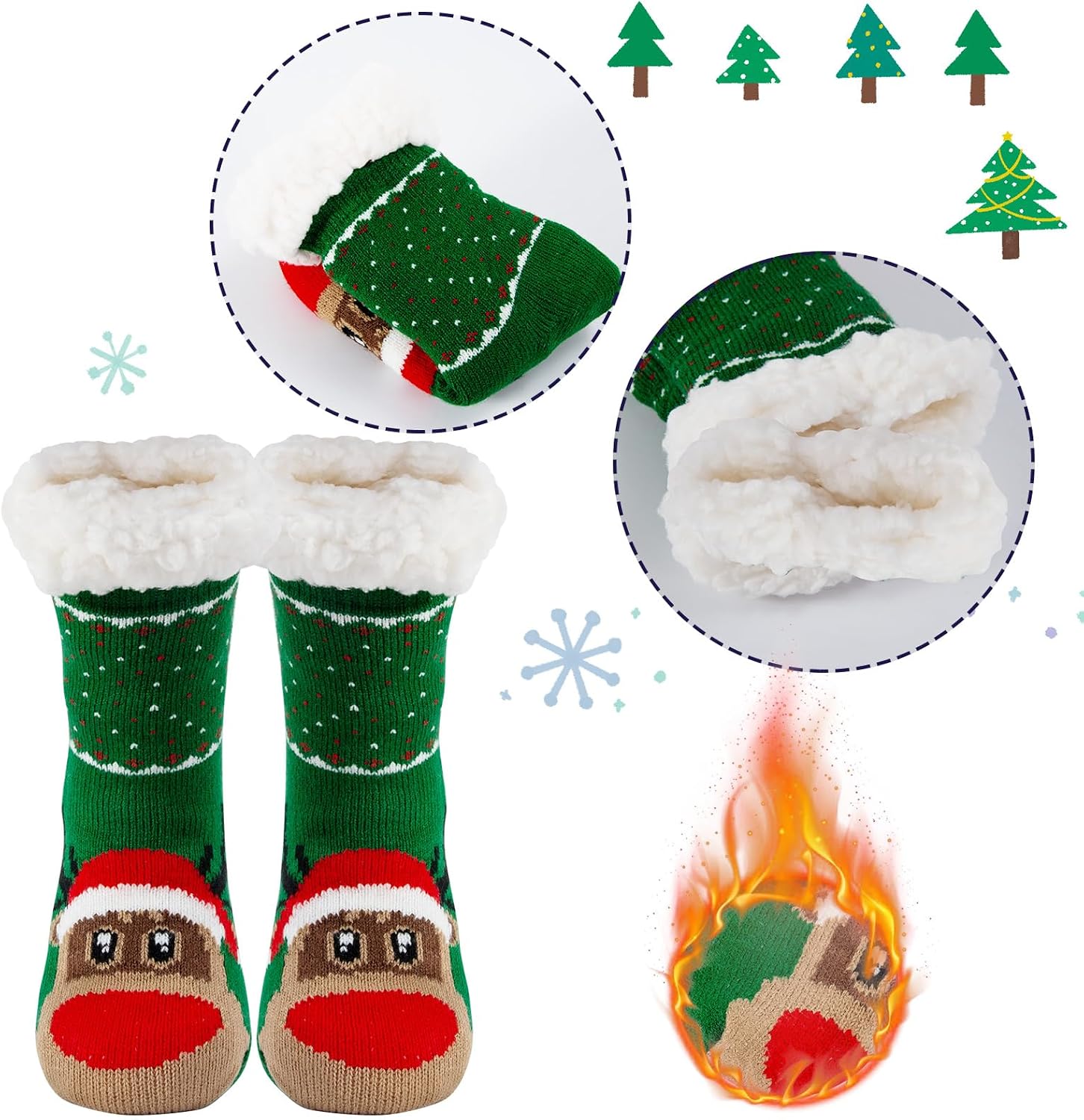 3 Pairs Christmas Slipper Socks for Kids - Cozy Fuzzy Socks with Grippers,Warm Fleece lined Winter Xmas Holiday Socks Indoor for Boys Girls 5-8 Years Old Gifts