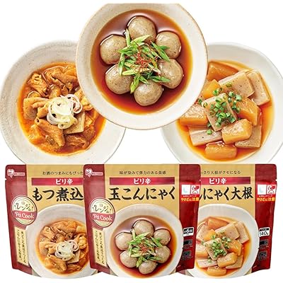 【Amazon.co.jp限定】アイリスオーヤマ レトルト ピリ辛おつまみセット 3種6食パック こんにゃく大根 もつ煮 こんにゃく 惣菜 レトルト食品 おかず …