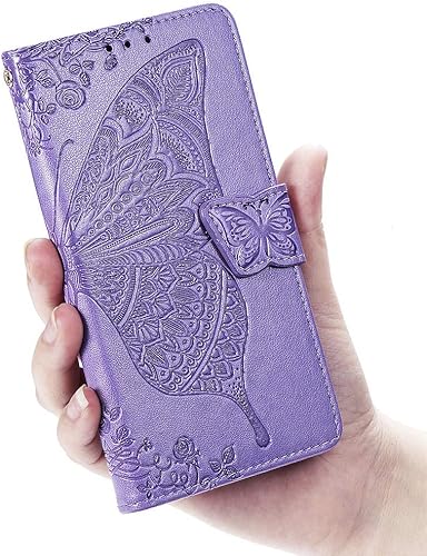 Miniatura 7 de MEUPZZK Funda tipo cartera para Samsung Galaxy S9, piel sintética de alta calidad con diseño de flor de mariposa en relieve, función atril, ranuras