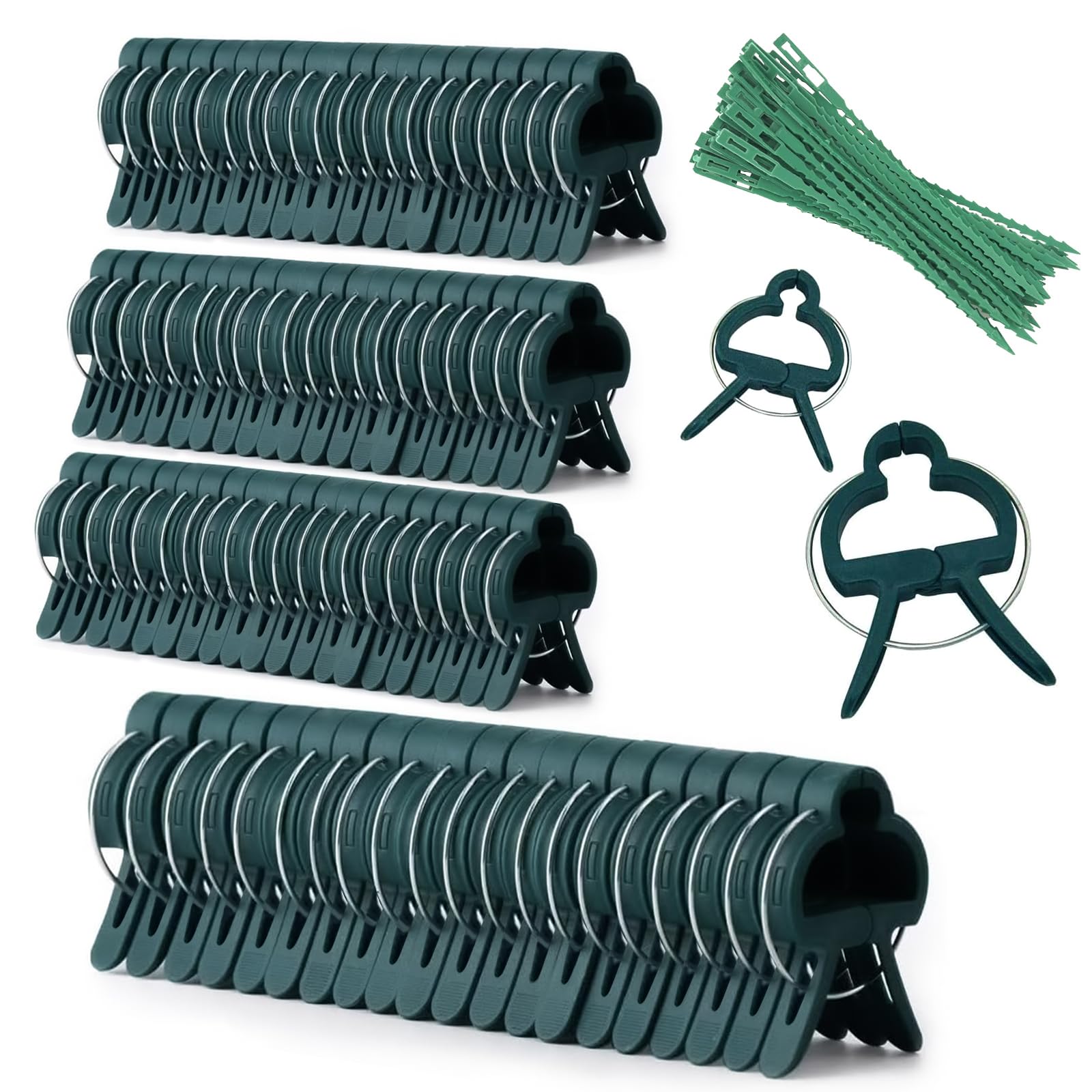 RAFIYU Pack of 100 Plant Clips, Plant Holders for Trellis Tomatoes, Cucumbers, Roses and Other Trellis, Plant Connectors for Climbing Plants Attachment (40 Large + 60 Small + 20 Plant Bands)