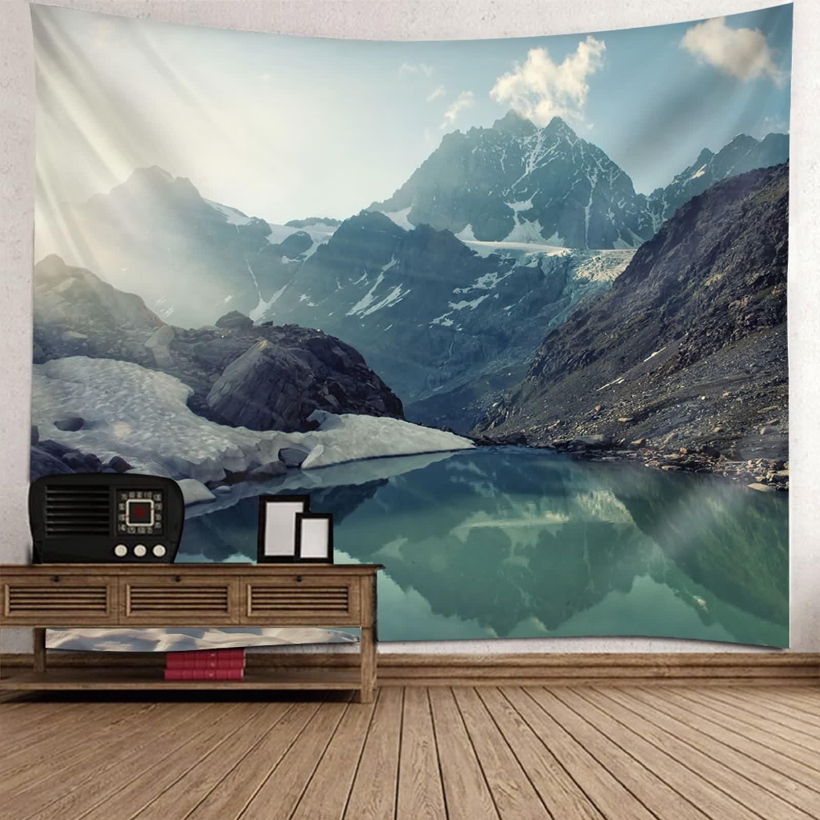 Tolldek Dywan ścienny z motywem krajobrazu, natury, 240 x 220 cm, jezioro, góra, gobelin, zielony, dekoracja domu, na obrus, do salonu, sypialni, dekoracja