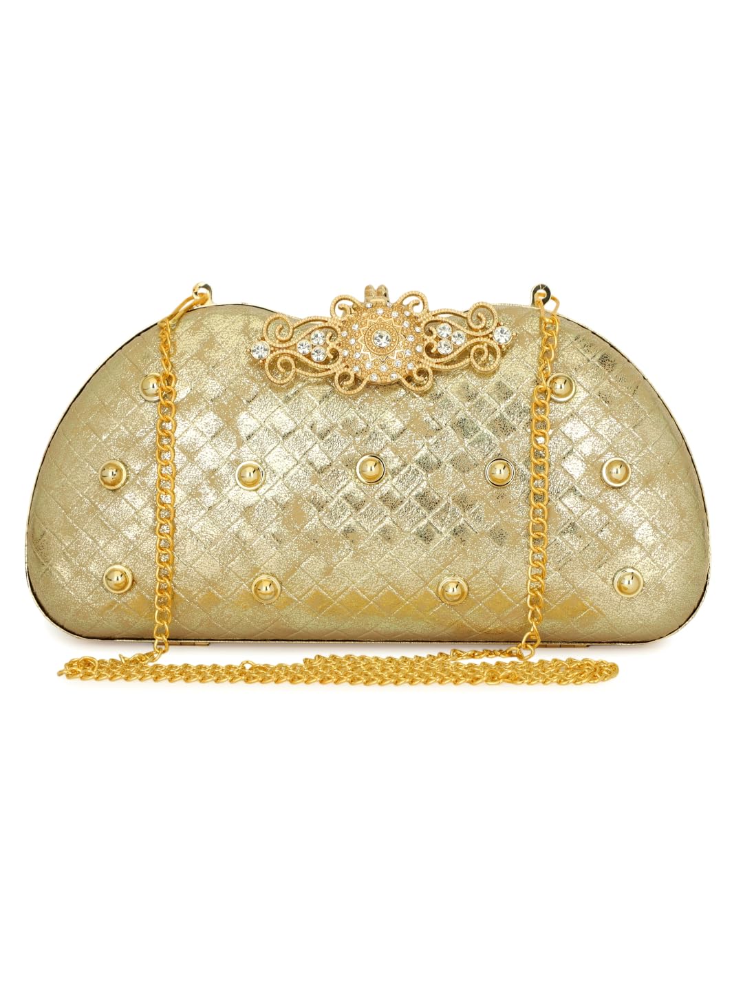 TOOBA Handicraft Beautiful Flower Diamond Box Clutch Bag Purse for Bridal, Casual, Wedding (Gold Studd) (B097Q8TY7Z) Amazon Price History, Amazon Price Tracker