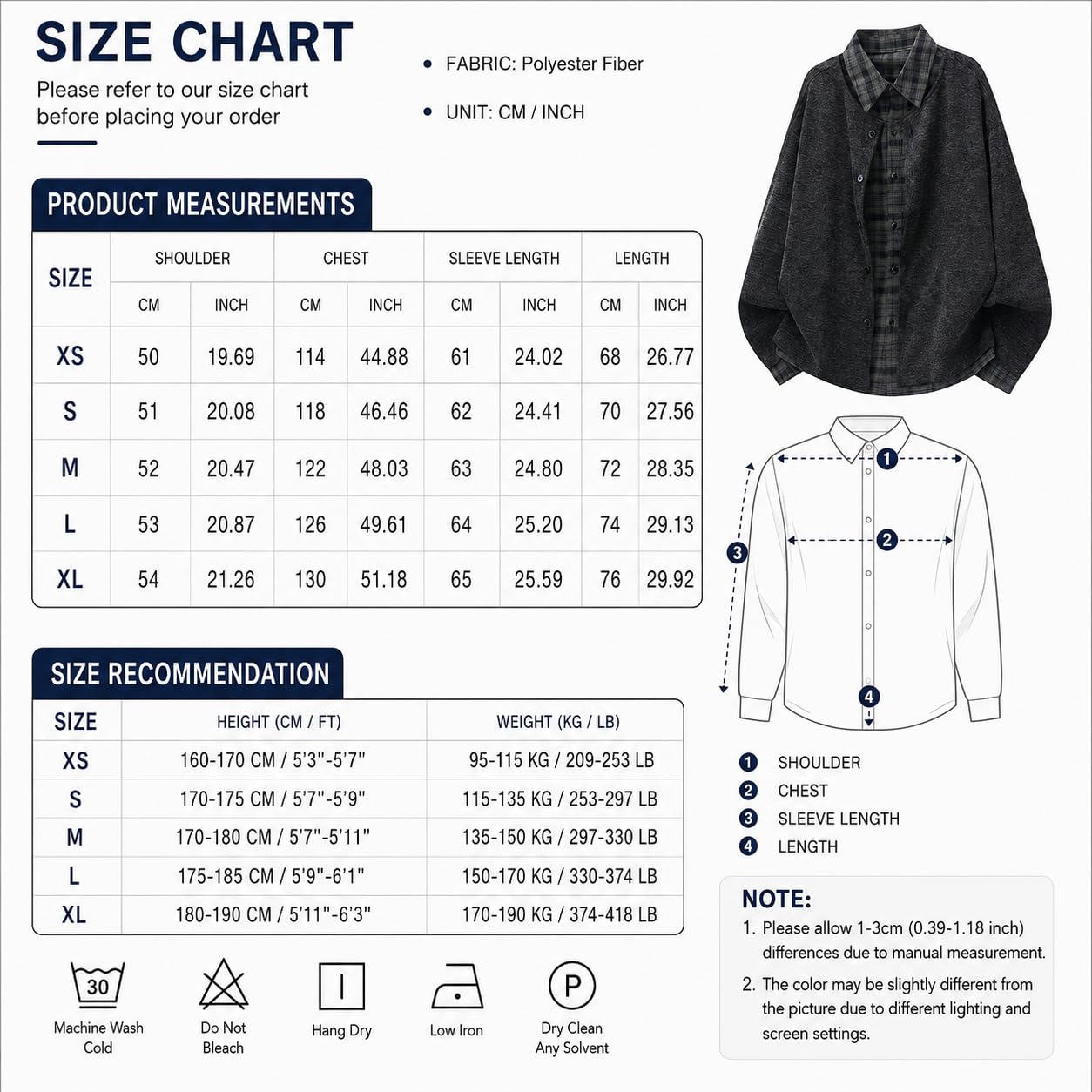 Generico Camicia da Uomo A Due Pezzi Effetto Quadri, Oversize, A Maniche Lunghe, Look A Strati, con Bottoni E Colletto A Revers, Ideale per Abbigliamento Streetwear, Feste E Outfit Autunnali.