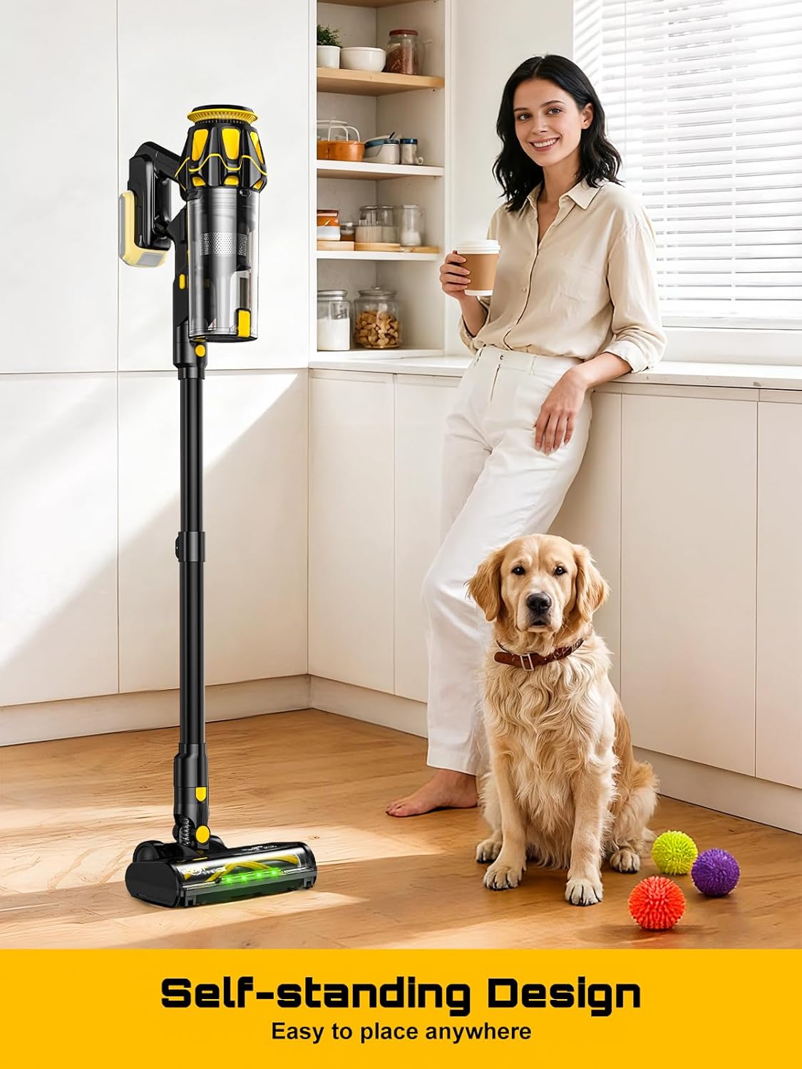Cordless Vacuum Cleaner for DeWalt 20V Battery, 45KPA 400W Vacuum Cleaners for Home, Self-Standing Stick Vac w/LED Display, Anti-Tangle Lightweight Vacuum for Carpet, Floor, Car(Battery Not Included)