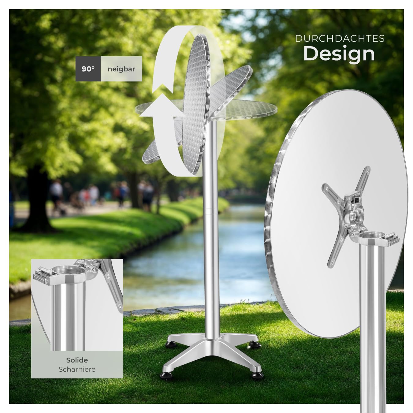 tectake® 2in1 Stehtisch klappbar Ø 60cm, Bistrotisch, Balkontisch klappbar, Bartisch aus Aluminium, höhenverstellbarer Tisch 75cm / 115cm, Partytisch