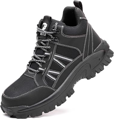 Micoklinlin Steel Toe Shoes for Men Breathable Lightweight Mens Steel Toe Work Boots Industrial Non-Slip Work Safety Shoes Puncture Proof Sneaker Black