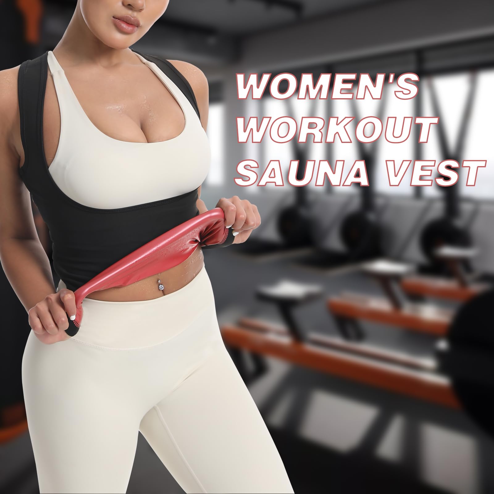 JBT Sauna Suit Sweat Vest for Women Weight Loss Waist Trainer Sweatsuit Vest Workout Tank Top Fitness Body Shaper (Red, XL)
