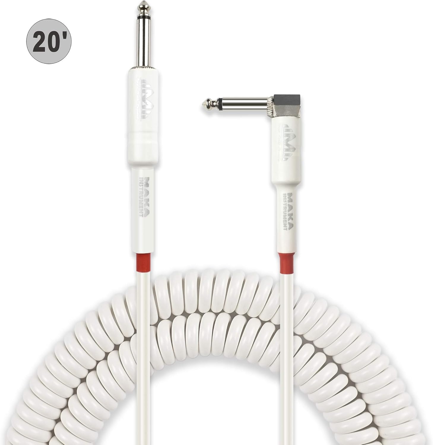 Premium Guitar Coil Cable 20 Feet, Instrument Coiled Curly Cord for Guitar Bass, 1/4 inch Right Angle to Straight, White … - Image 2