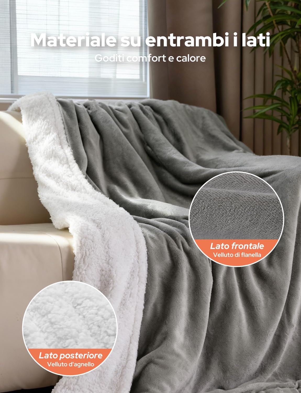 Coperta Termica Elettrica 200x180cm,Schermo LED-10 Livelli Temperatura,9 Impostazioni di Timer, Microfibra+Pile di Agnello,Lavabile,Riscaldamento Rapido,Spegnimento,Automatico-Grigio Chiaro
