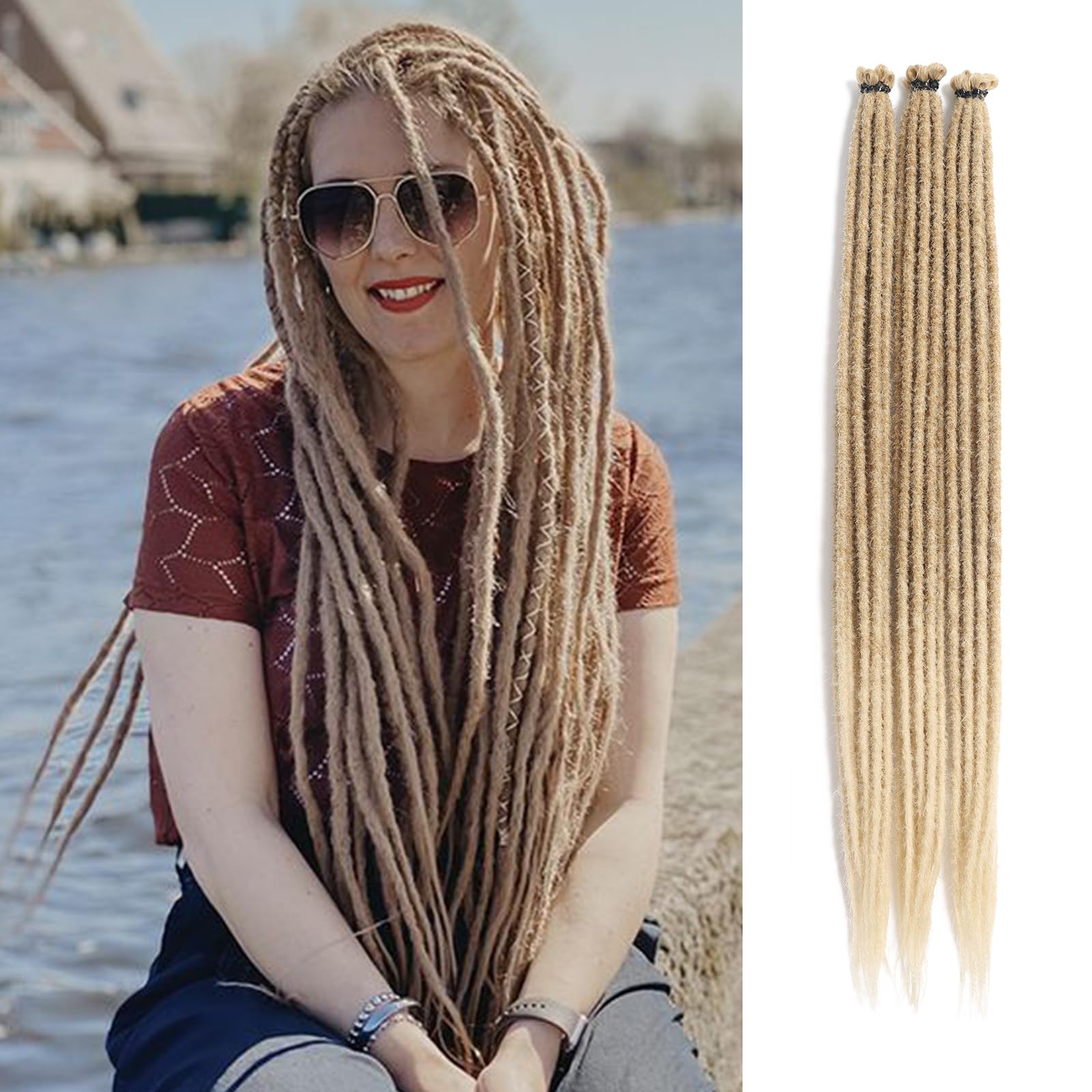 Synthetic Dreadlock River Locs Extensions 24 Inch Ombre Blonde Thin