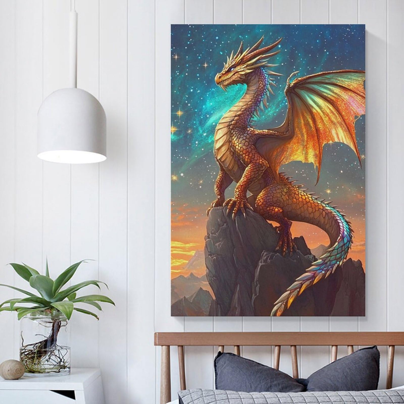 Amazon.com: KRECDKQ Golden Dragon Mountain Galaxy Green Posters