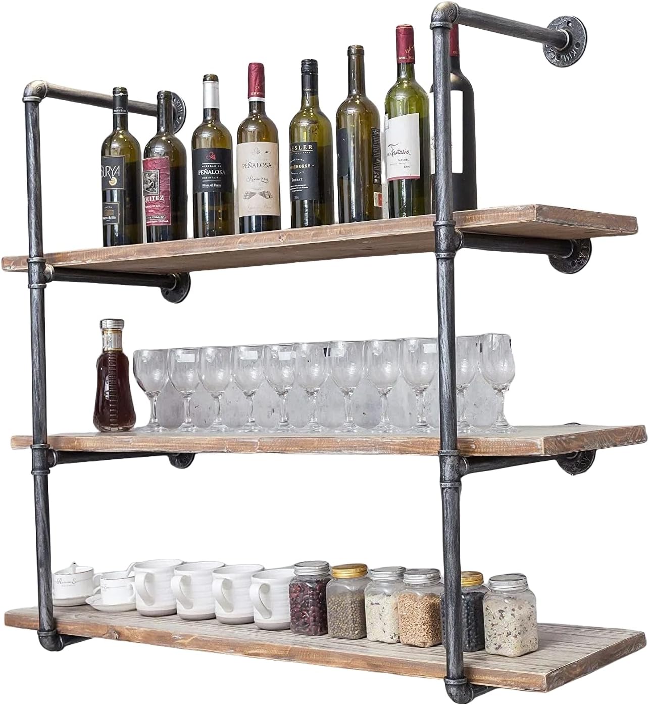 3 level Wall Mounted Iron Floating Pipe Shelves/Racks/Storage/Bookcases, DIY Open Bookshelves/Shelving for Kitchen/Office, Retro Black,(4-Tier Shelf Brackets,Not Include Planks) 3 level Wall Mounted Iron Floating Pipe Shelves/Racks/Storage/Bookcases, DIY Open Bookshelves/Shelving for Kitchen/Office, Retro Black,(4-Tier Shelf Brackets,Not Include Planks)