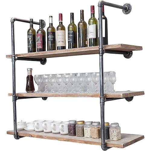 Industrial Wall Mounted Iron Floating Pipe Shelves/Shelving/Racks/Storage/Bookcases/Brackets, DIY Open Bookshelves/Shelving for Kitchen/Office, Retro Black,(4-Tier Shelf Brackets,Not Include Planks)