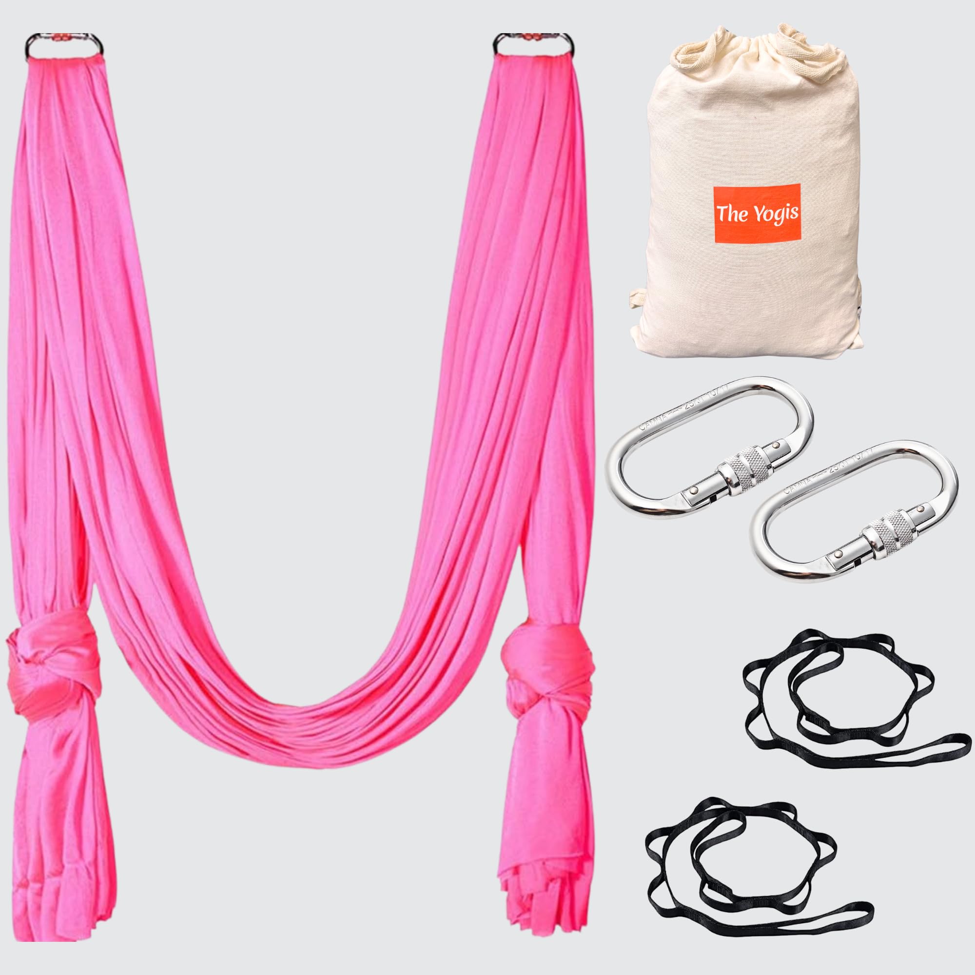 The Yogis Aerial Yoga Hammock Aerial Yoga Swing for Antigravity Yoga, Inversion Exercises, Improved Flexibility & Core Strength - With 2 Extension Straps, 2 Carabiners & 1 Cotton Bag | Pink |-image-28