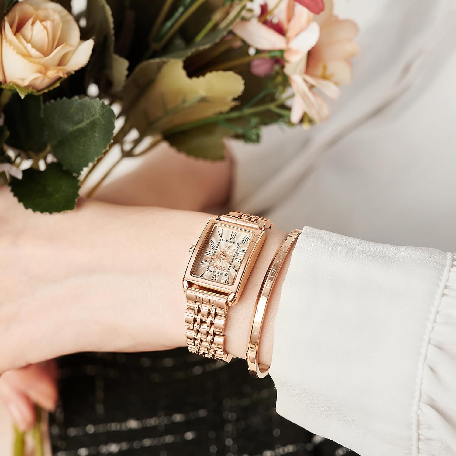 Valence Women Watch, Fashional Watch for Lady, Gold and Silver Small Metal Band Watches for Women, Waterproof Roman Dial Elegant Design Gloden image 6 of 7 B0F8QS2RKZ