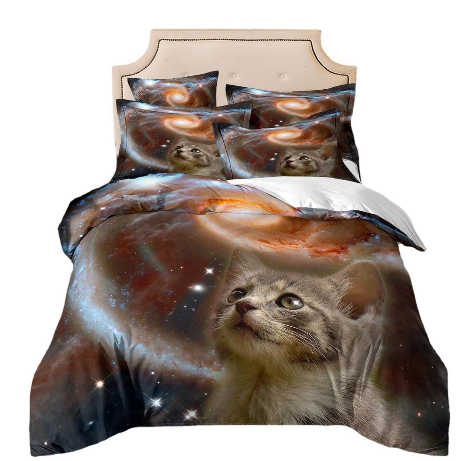 Double Duvet Set Brown Orange Cat Bedding Double Bed Set