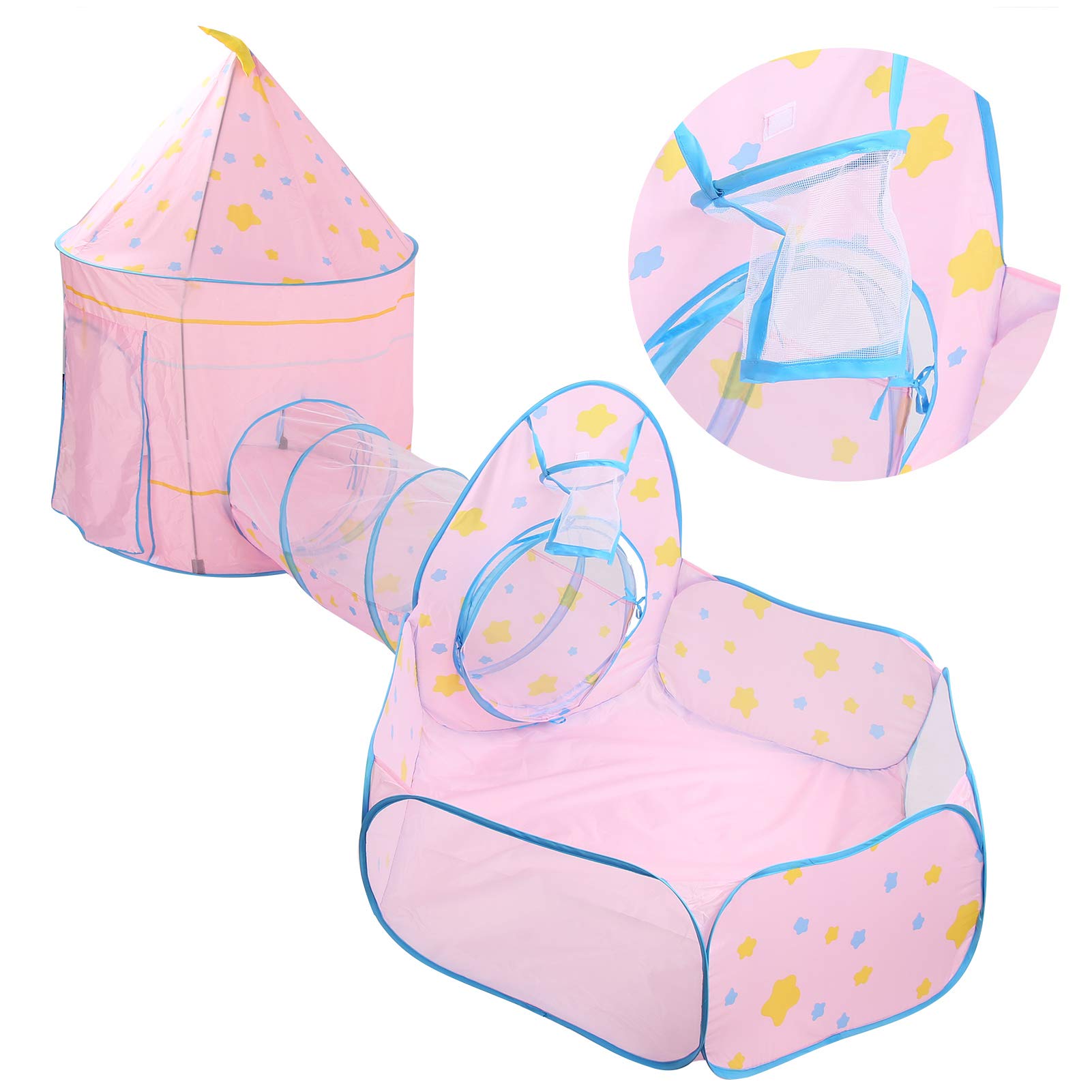Tienda de Juegos de Túnel de Arrastre para Niños de Primera Calidad con Piscina de Bolas para Niños, Fácil Instalación (Rosa 3 uds.)
