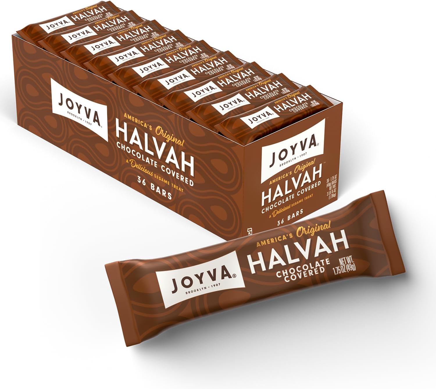 Joyva Halvah – Chocolate Covered, 1.75oz Pack of 36 | A Delicious Sesame Treat | Dairy Free, Gluten-Free & Kosher Parve | Handcrafted in Brooklyn