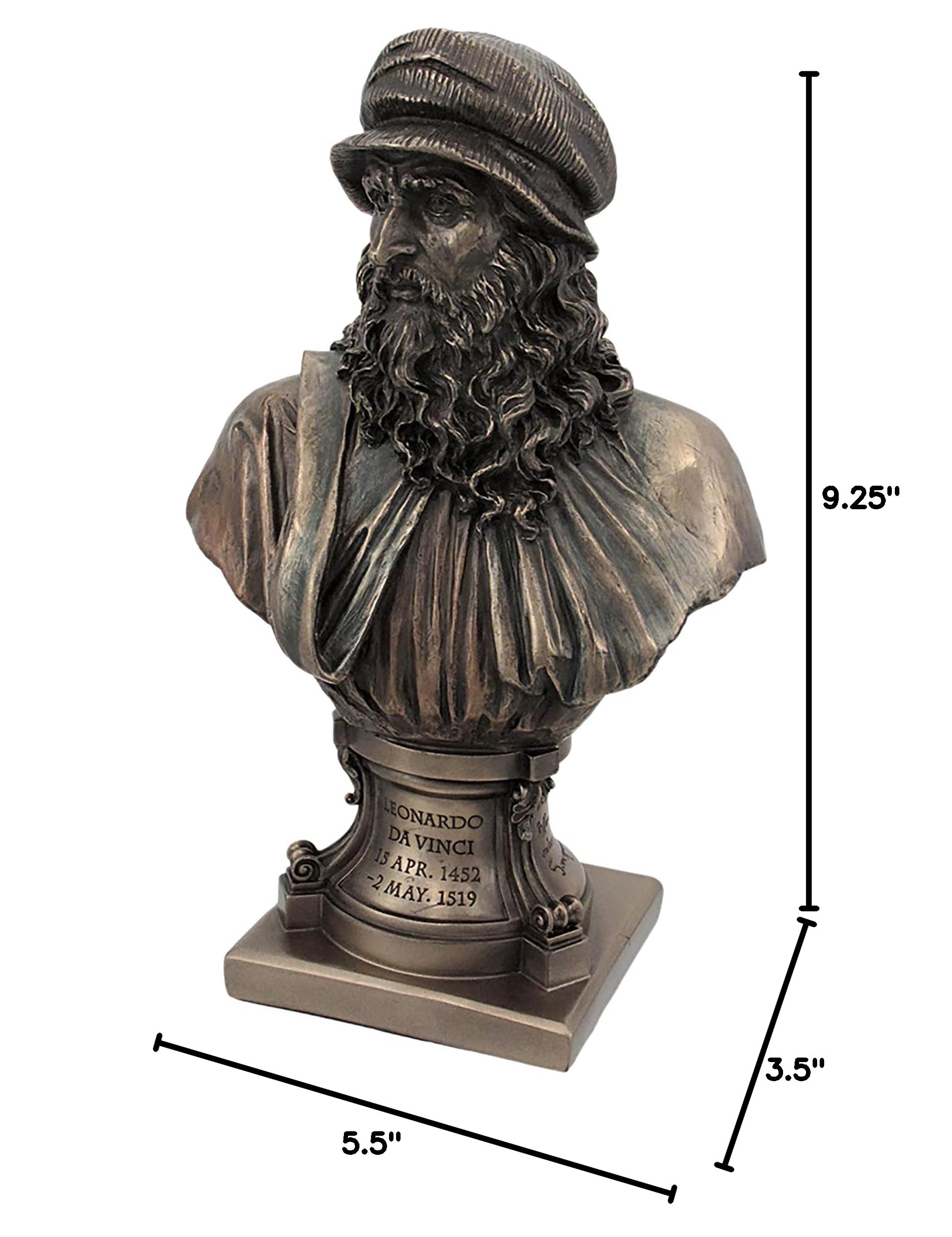 Italian Renaissance Artist Leonardo Da Vinci Figurine 9 18 Inch Bronze Resin Stone Bust Statue product thumbnail 6
