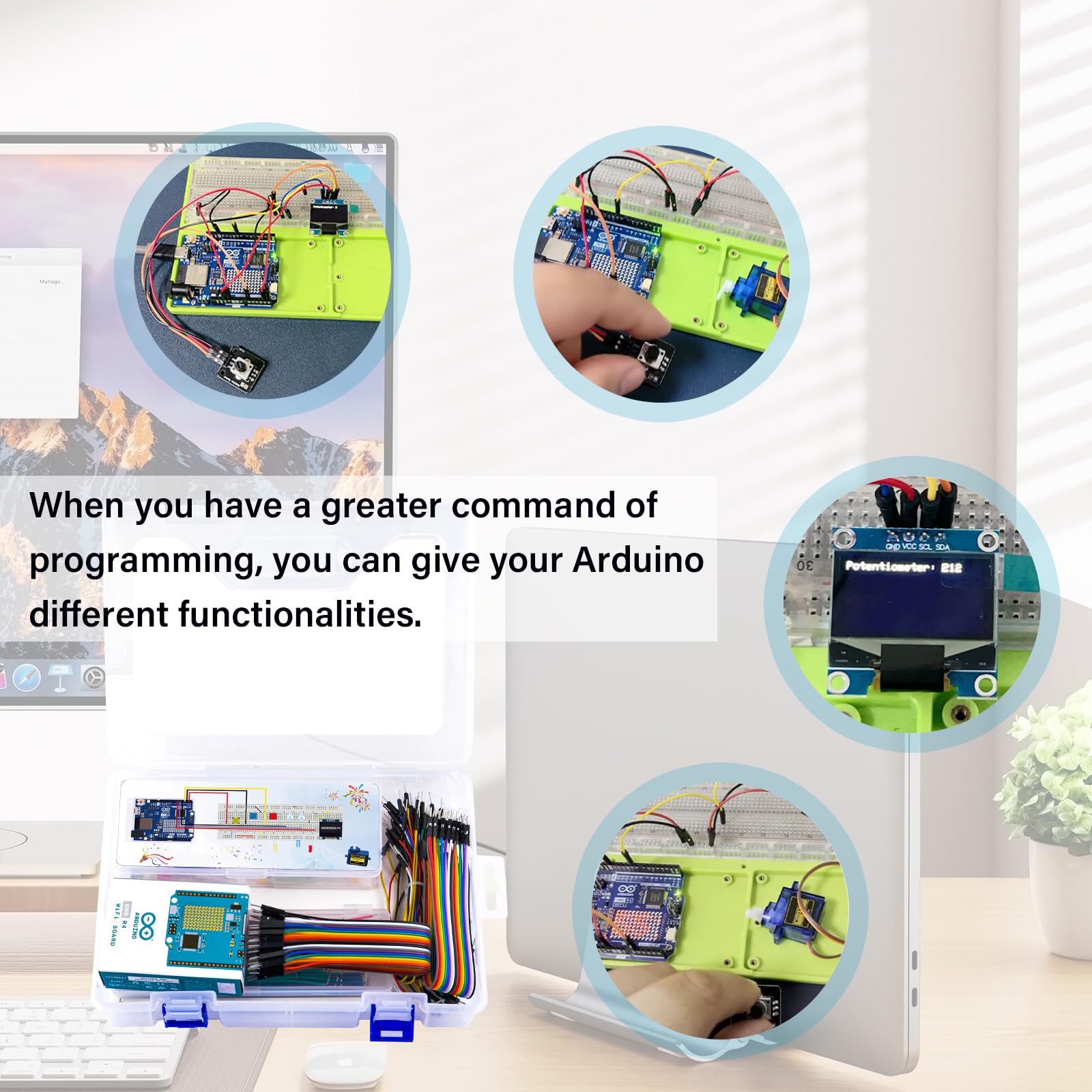 GeeekPi Basic Education Starter Kit for Arduino UNO R4 Wifi, with Original UNO R4 WiFi Microcontroller Board,Basic Sensor Projects with Online Tutorials for Beginners,Maker,Electronic enthusiasts