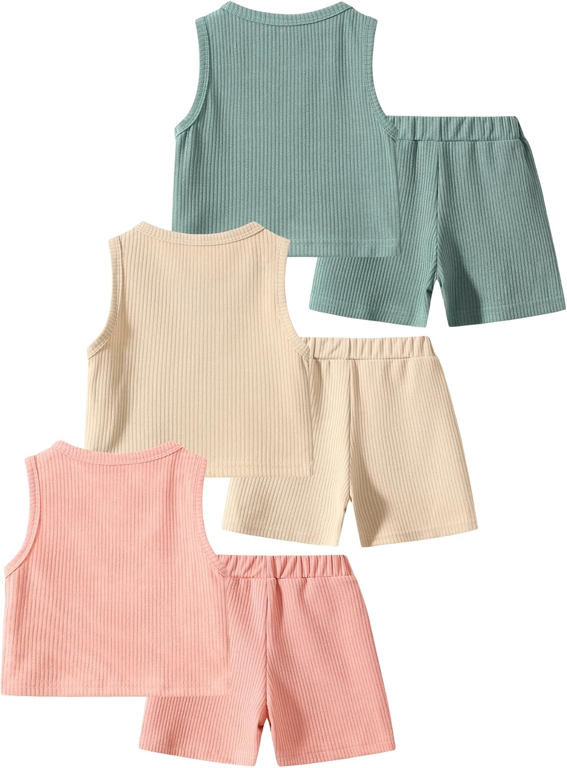 Girls 6 Piece Outfit Sleeveless Round Neck Crop Top and Elastic Waist Shorts Set Casual Summer Clothing 3-14Y