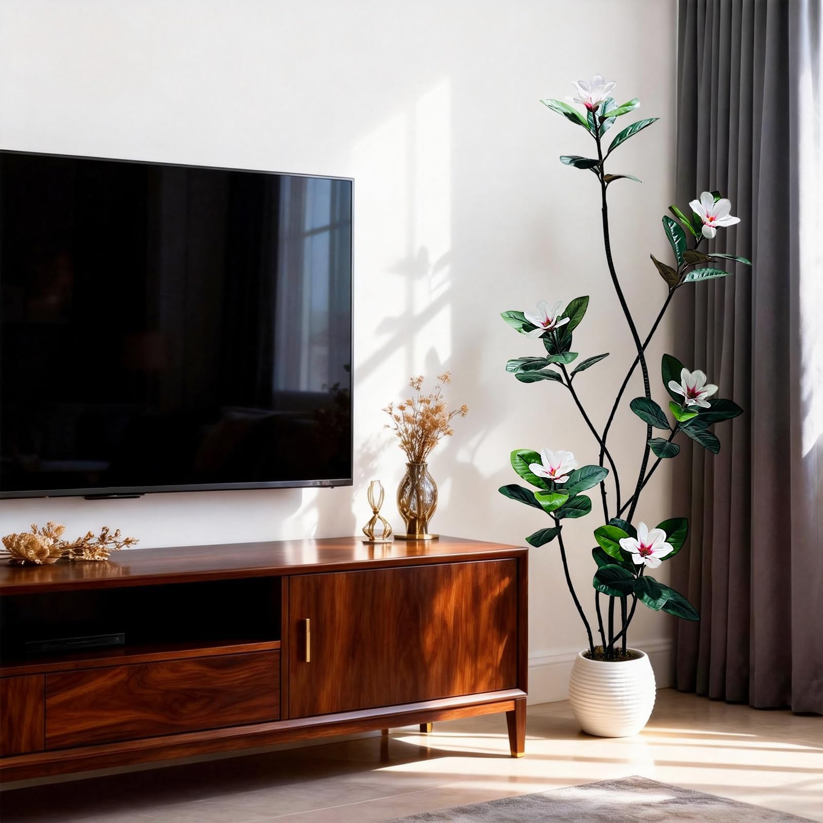 Arbre Magnolia Artificiel, Faux Arbre résistant UV en Pot - 7FT