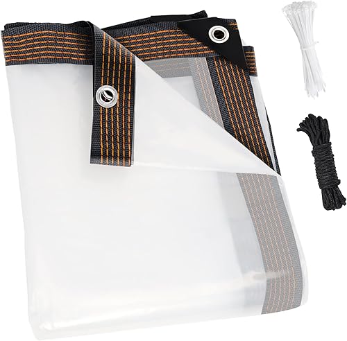 ZYP 8x10 pies Lona resistente transparente impermeable para exteriores, cubierta de jardín a prueba de lluvia, lona de vinilo transparente con