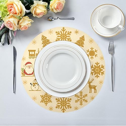 Miniatura 5 de Merry Christmas Snowflake Gold Snowman Circle placemats Thick placemats for Dining Table 15x15 in individuales para