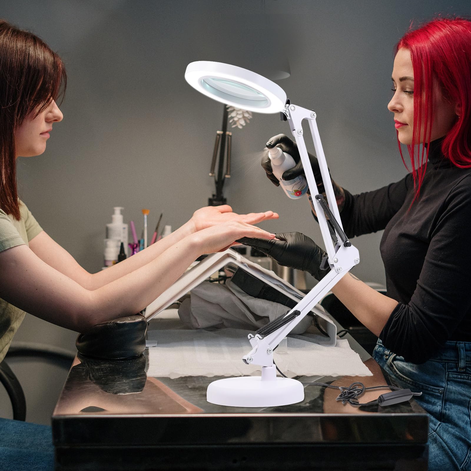 LED Vergrößerungslampe mit 8 Facher Vergrößerung Augenschutz USB Tischlampe Kompakte Nagelkunst und Tattoo Arbeitsleuchte Tragbare LED Leselampe