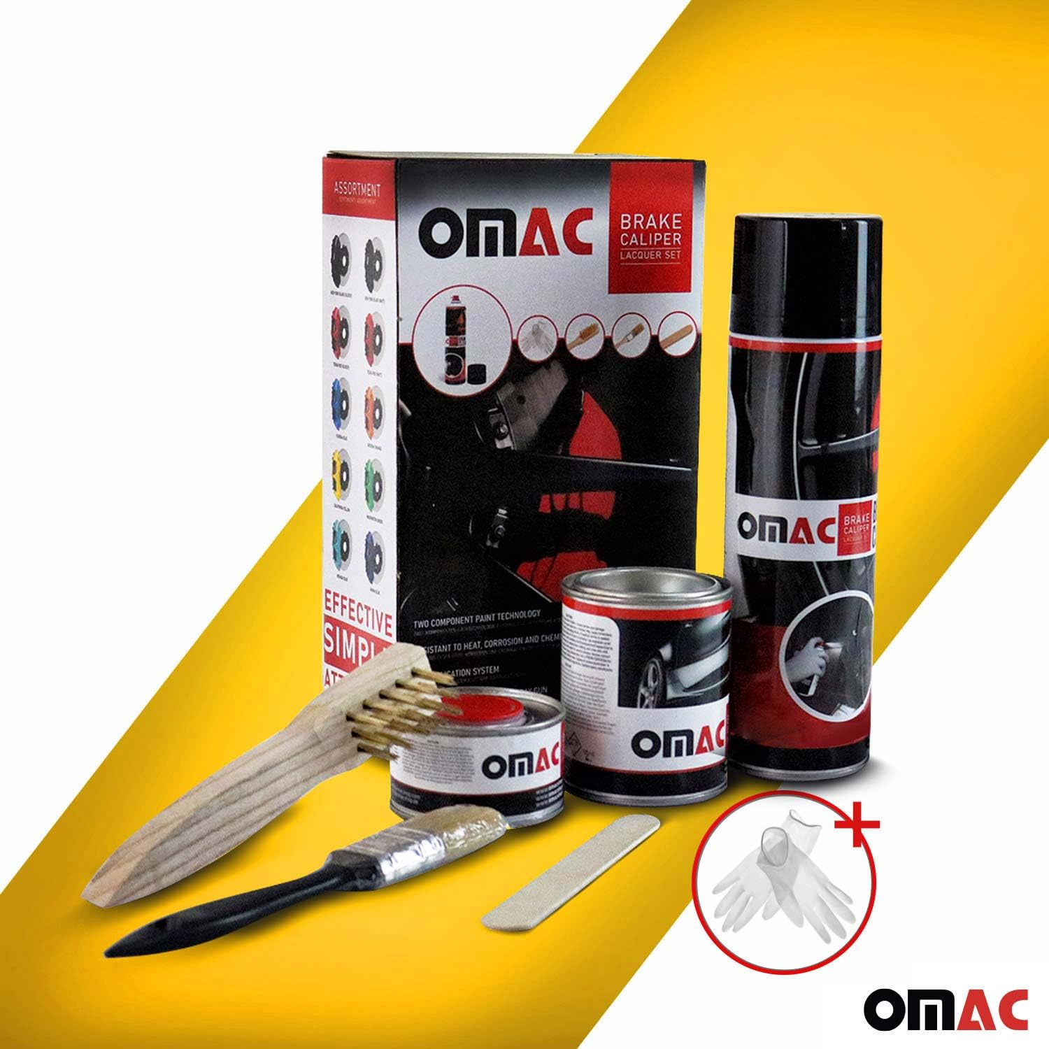 OMAC Bremssattellack Bremssattelfarbe Auto Lack Set | Bremsenreiniger e Il Härtemittel Hitzebeständig Komplettsatz Compatibile con 4 Bremssättel 7-Teiliges