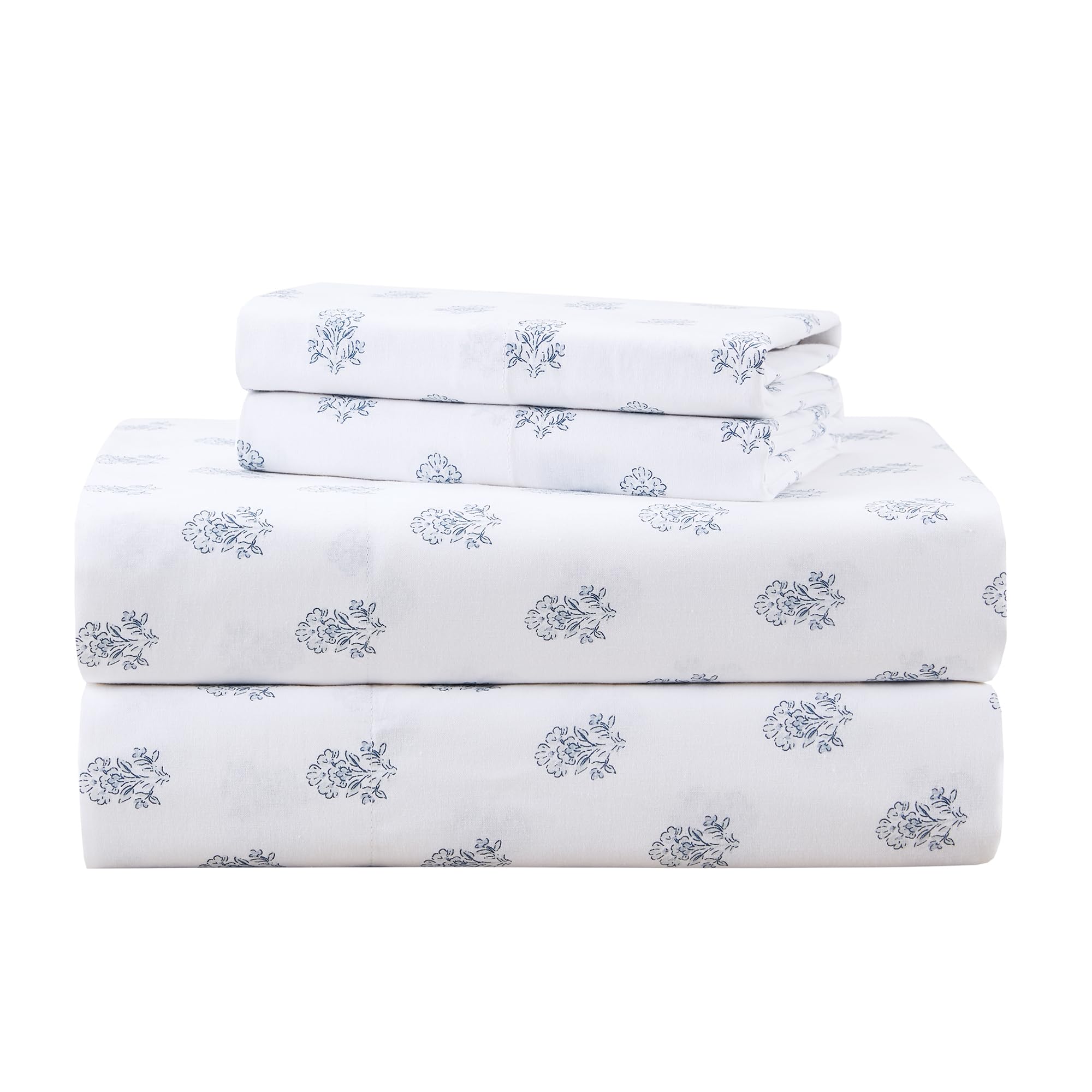 Comfort Spaces 100% Cotton Sheets Twin, Breathable, Naturally Cool Cotton Sheets, Soft Cotton Bed Sheets with 12" Elastic Pocket Fits up to 14" Mattress, All Seasons Sheet Set, Floral Blue 3 Piece — image 1
