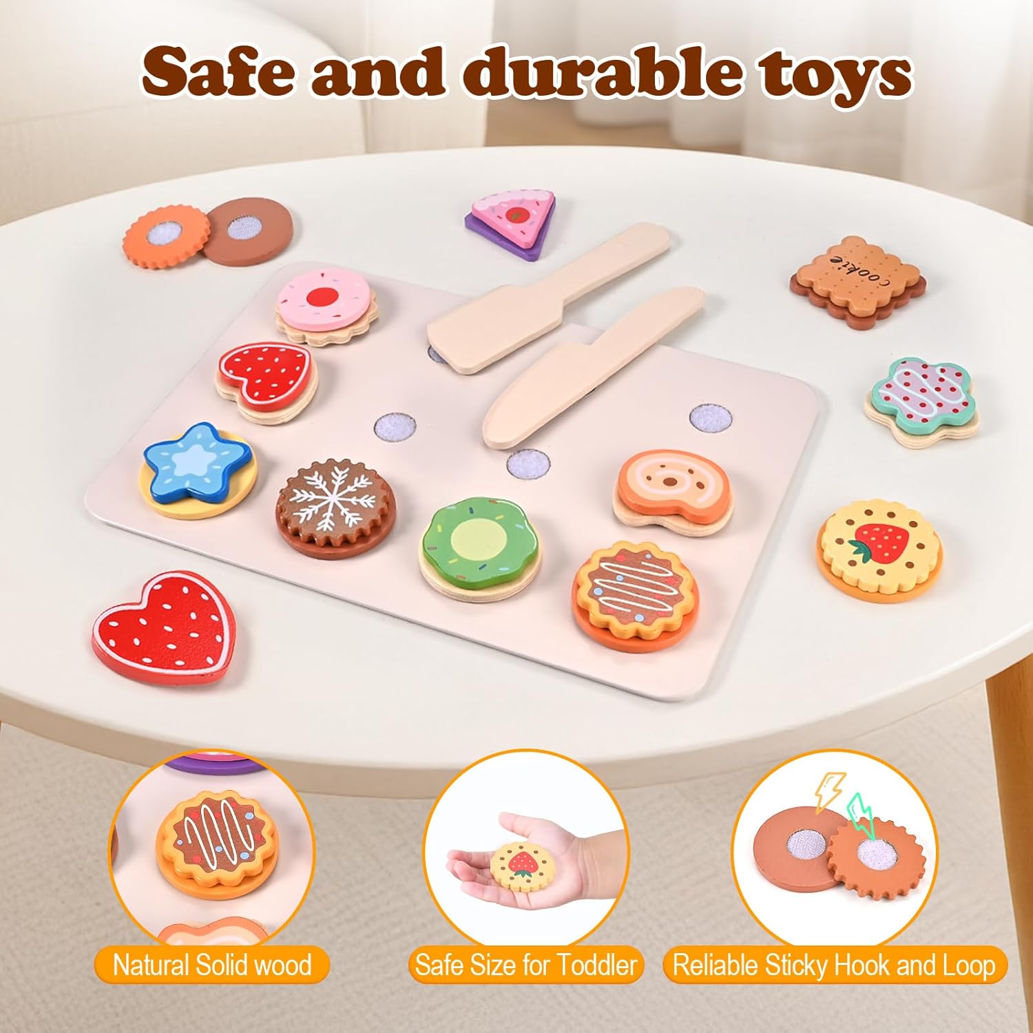 Wooderma Wooden Cookie Play Food Set, Kids Slice and Bake Cookies Maker Toy with Gift Boxes, Play Food Sets for Kids Kitchen, Montessori Play Kitchen Accessories Gift for Girls for 3 4 5 6