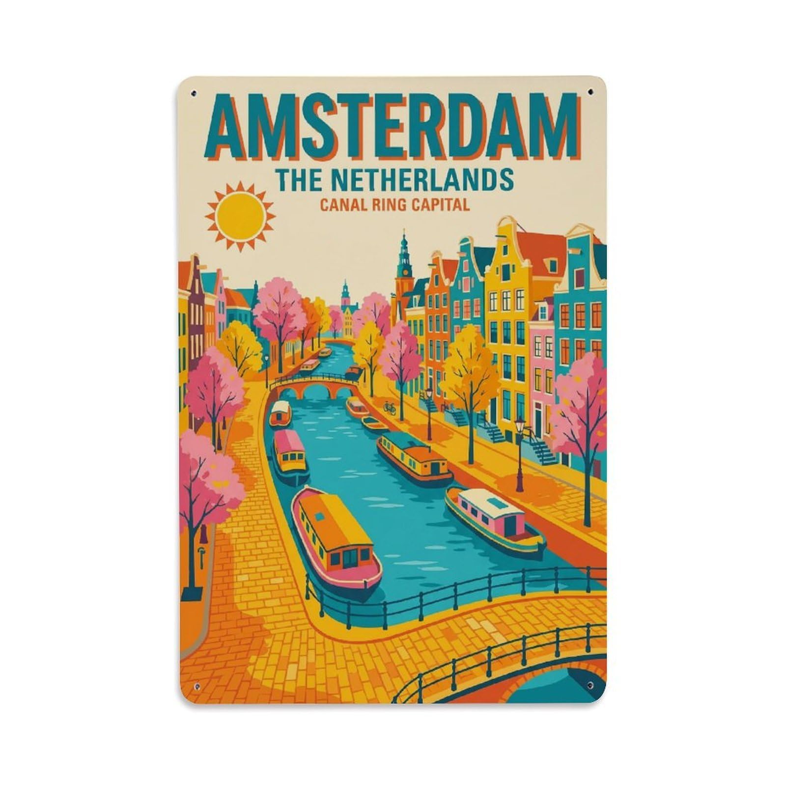 Este 8X12inch Style Vintage Travel Amsterdam Netherlands Clean Metal Tin Sign
