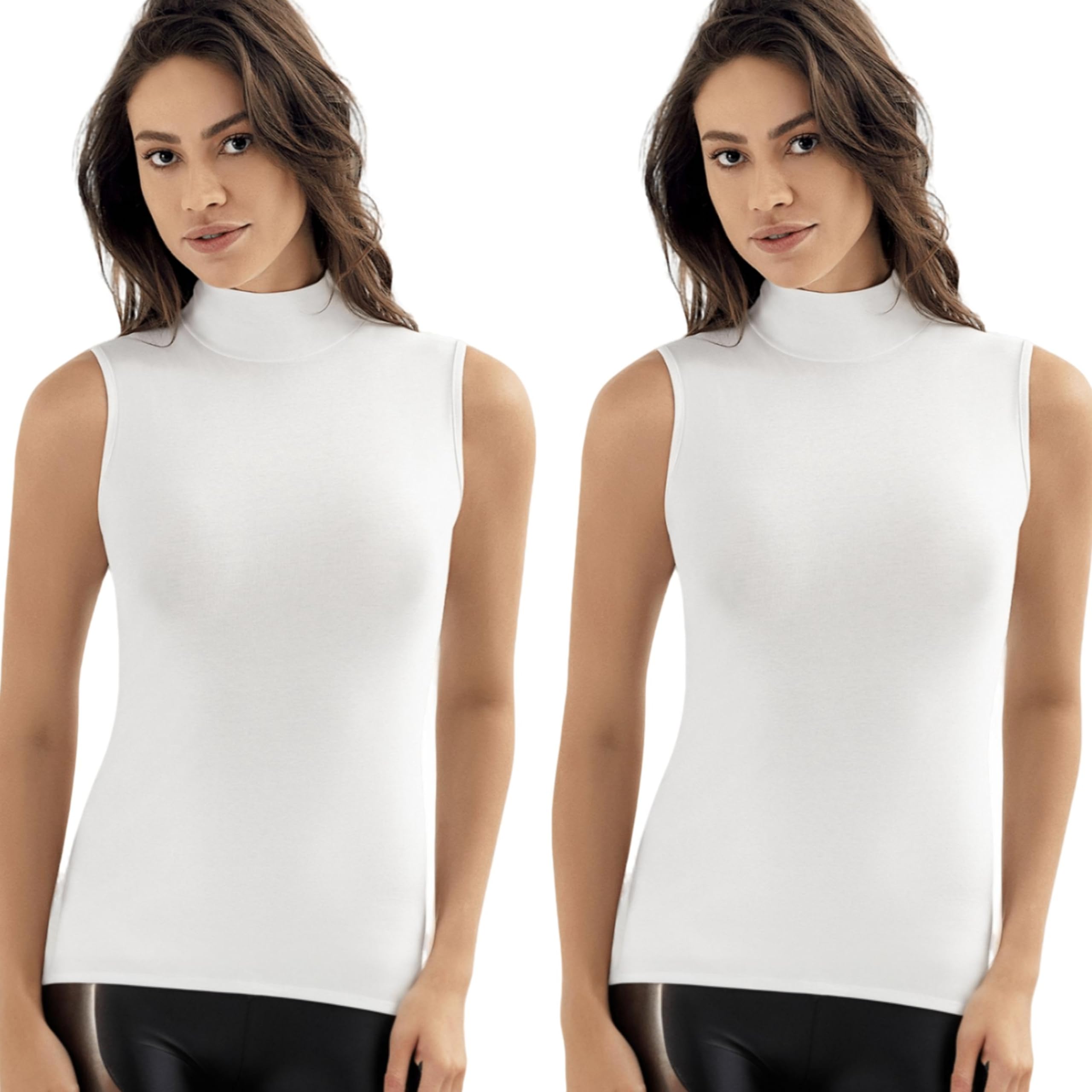 SAHINLERHigh Neck Vest Women Tank Tops (PACK OF 2) Innerwear Women Activewear Sleeveless STREACHABLE SLIMFIT